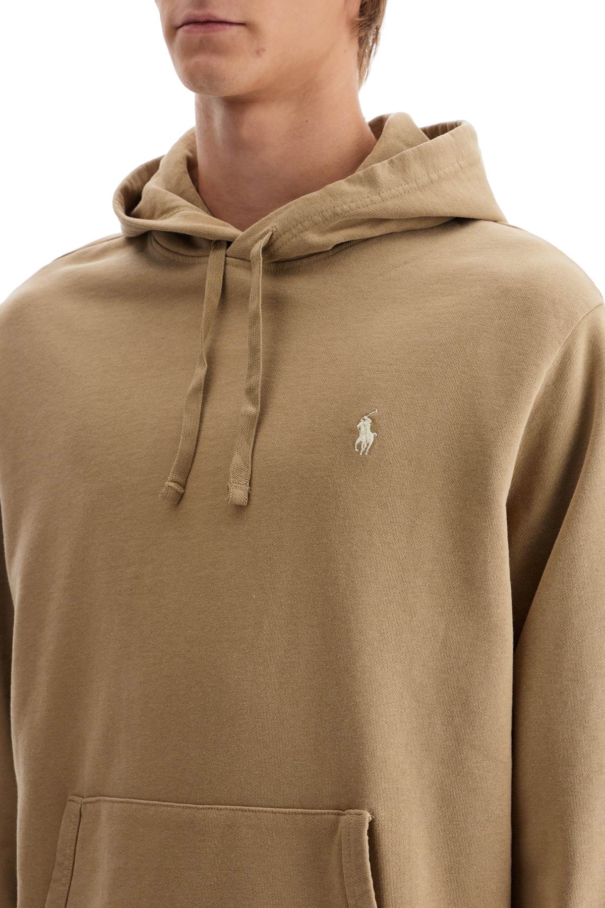 Hooded Sweatshirt With Embroidered Pony  - Beige