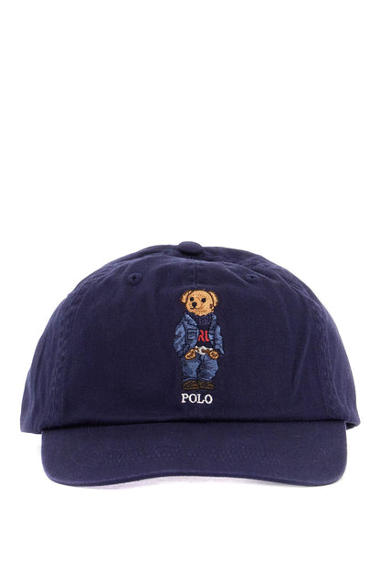 Navy Blue Cotton Hat With Bear Embroidery  - Blue