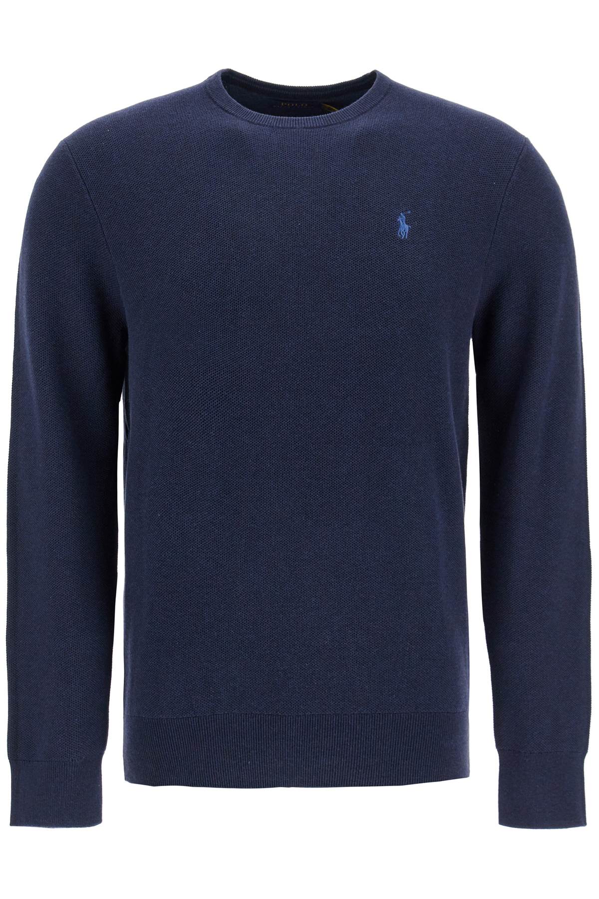 Textured Cotton Pullover Sweater  - Blue