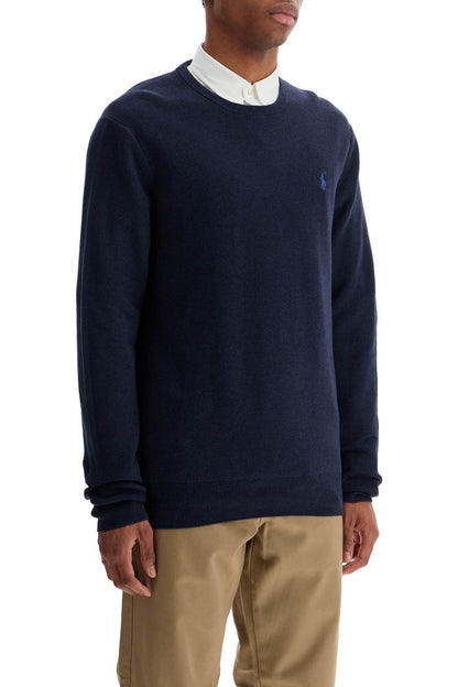 Textured Cotton Pullover Sweater  - Blue