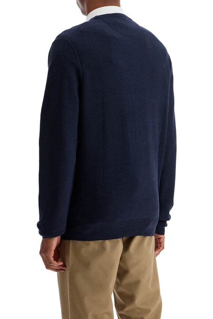 Textured Cotton Pullover Sweater  - Blue