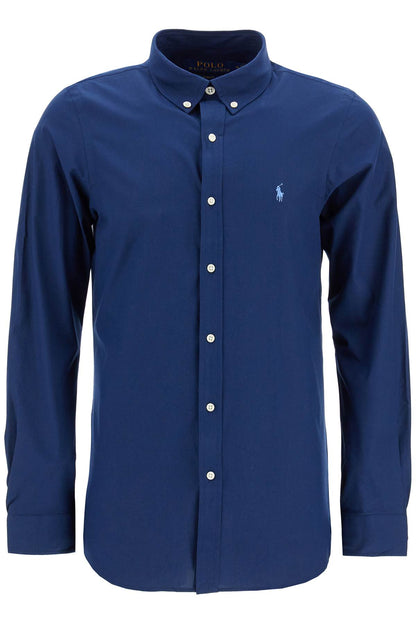 Slim Fit Shirt In Stretch Poplin  - Blue