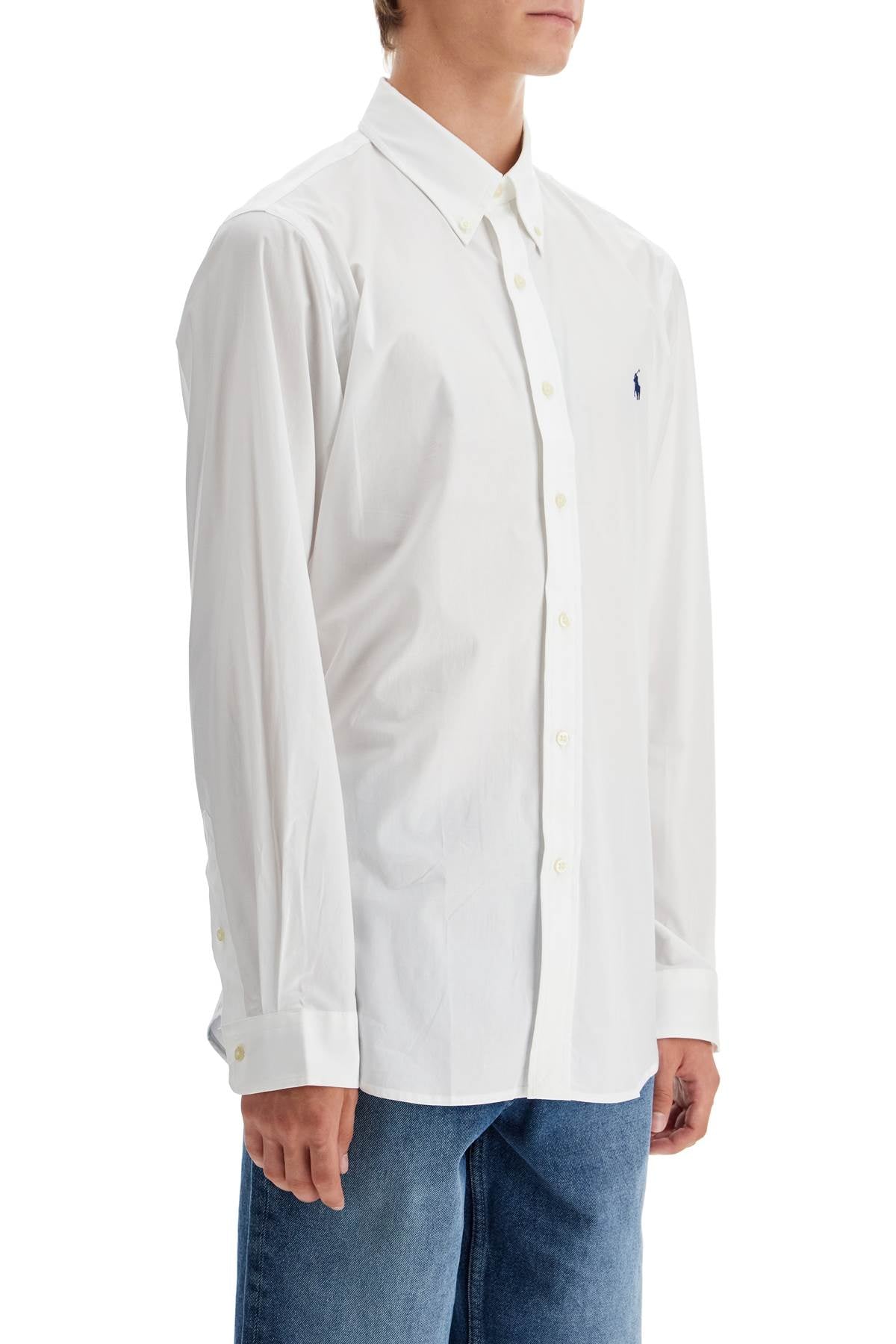 Stretch Poplin Shirt For Men  - White