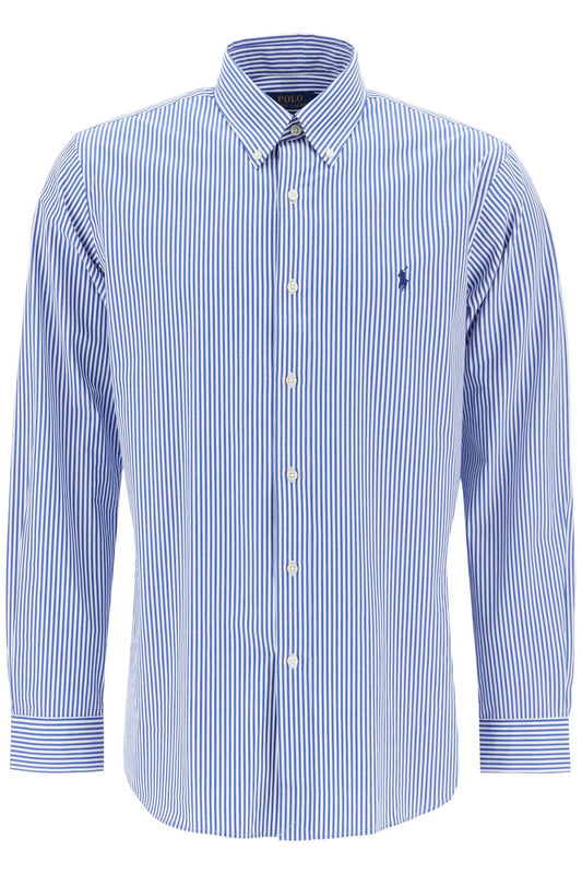 'striped Stretch Poplin Shirt With  - Blue