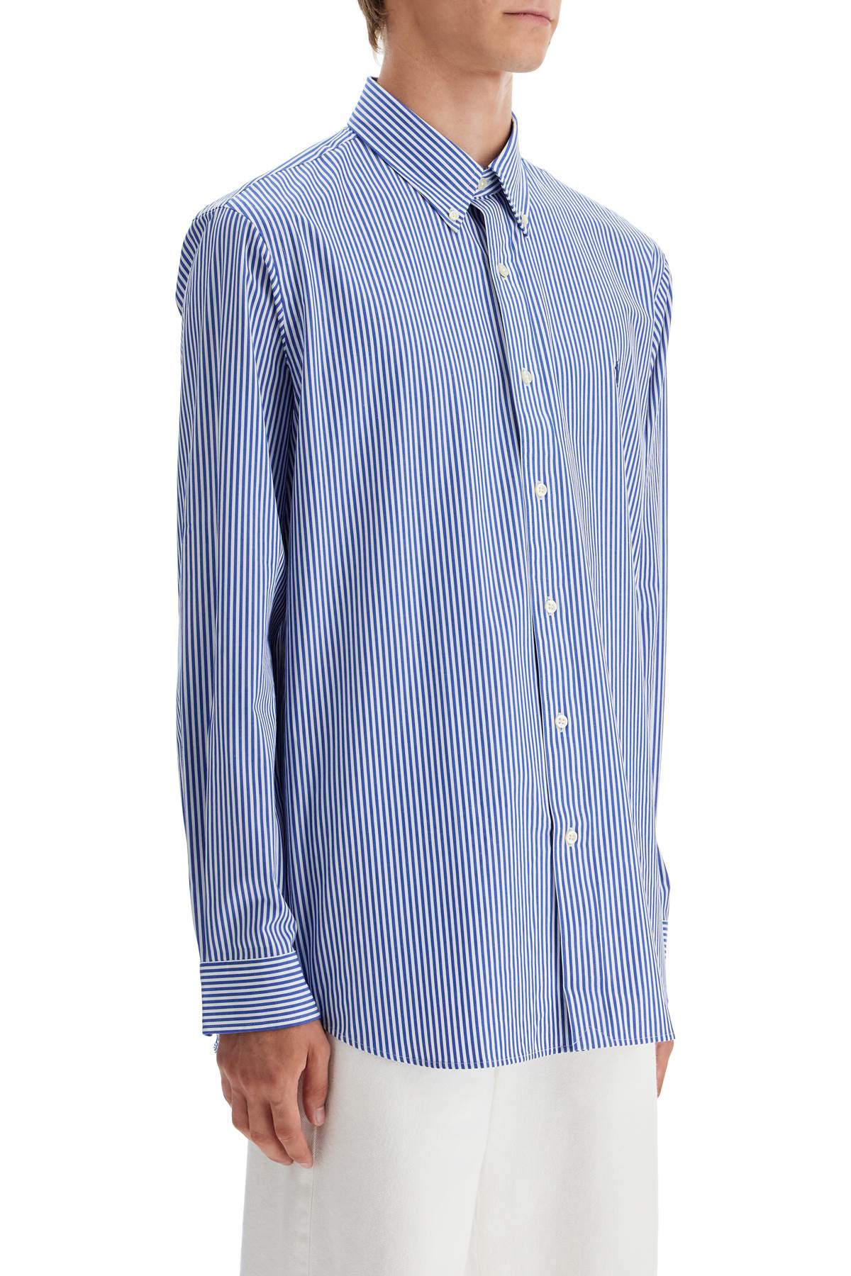 'striped Stretch Poplin Shirt With  - Blue