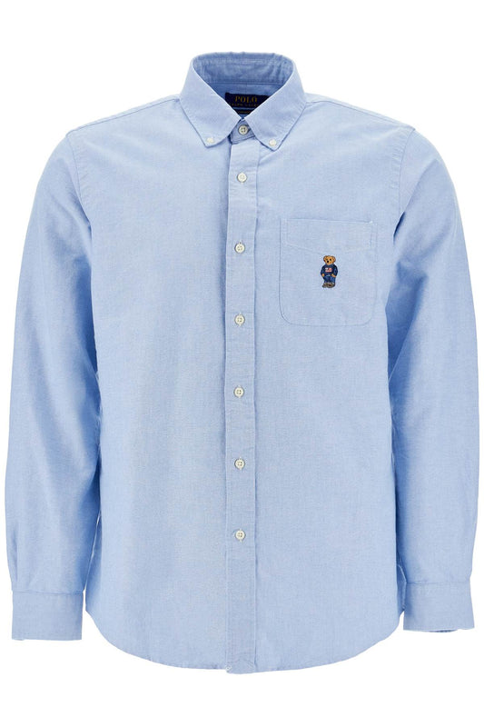 Light Blue Cotton Shirt With Embroidered Pocket  - Blue