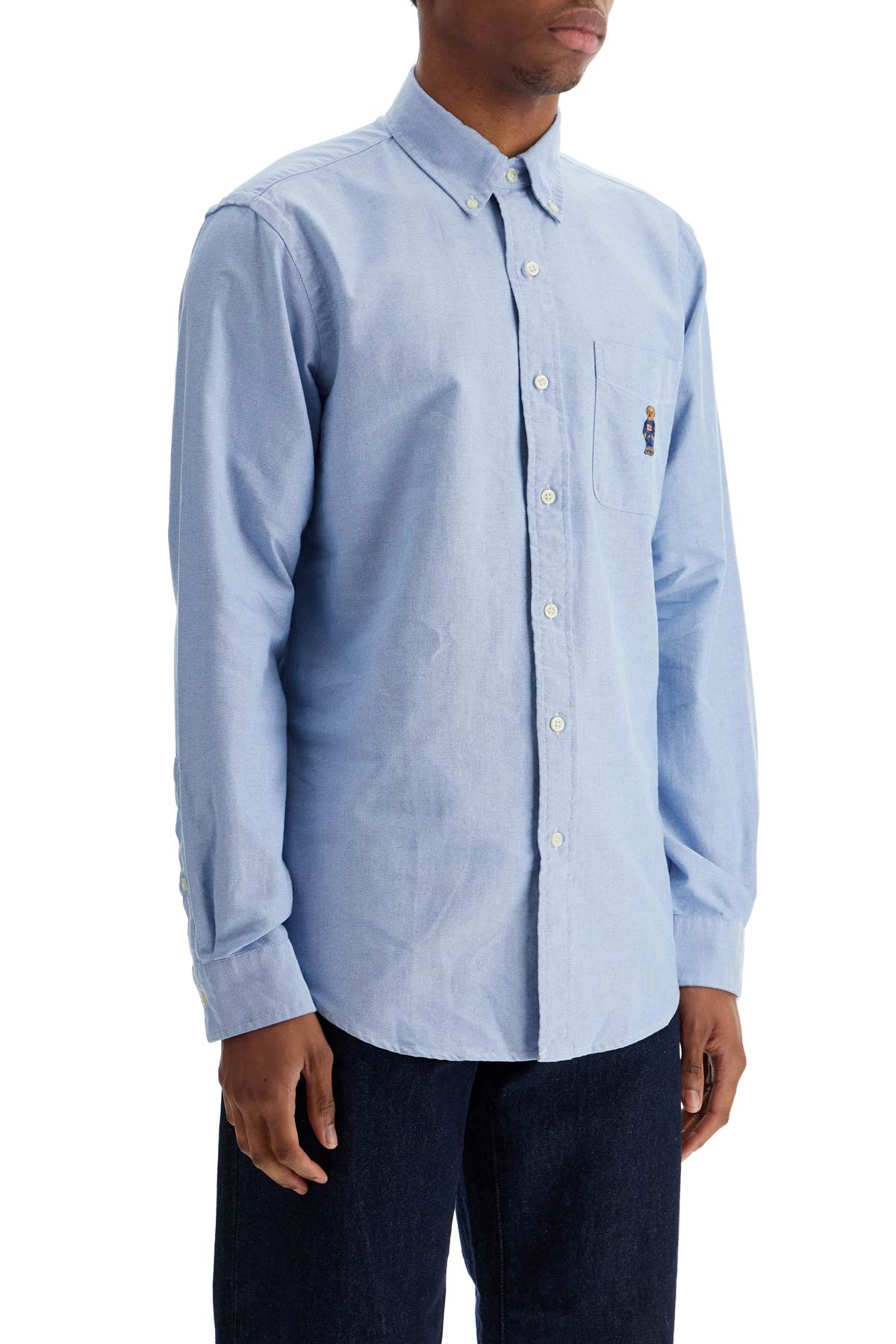 Light Blue Cotton Shirt With Embroidered Pocket  - Blue