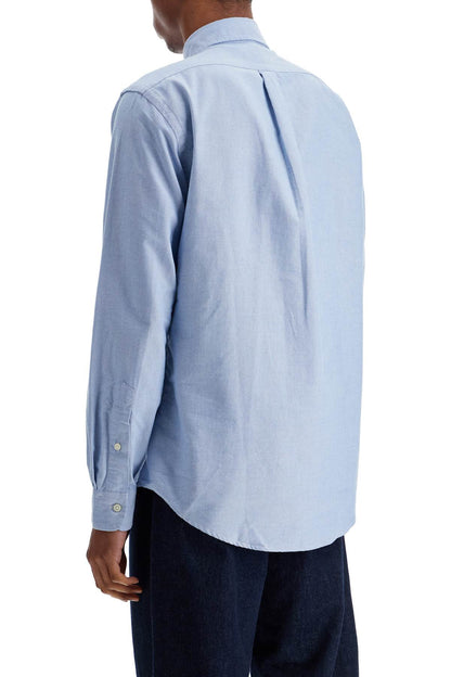 Light Blue Cotton Shirt With Embroidered Pocket  - Blue