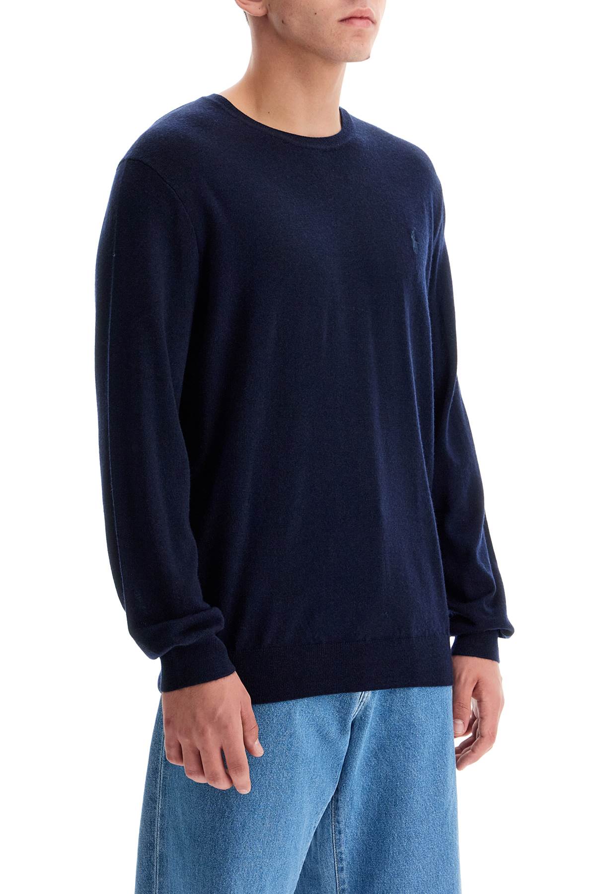 Crewneck Pullover With Embroidered  - Blue