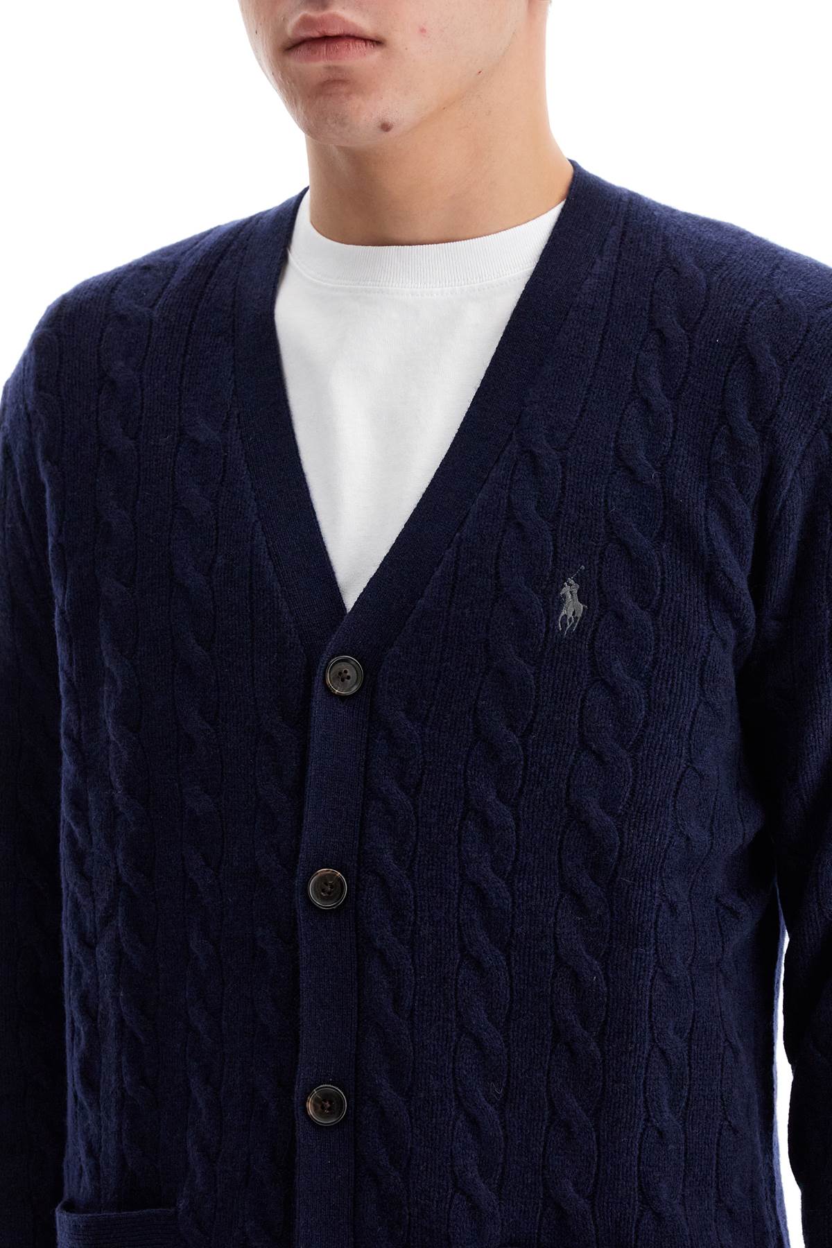 Wool And Cashmere Braided Cardigan  - Blue