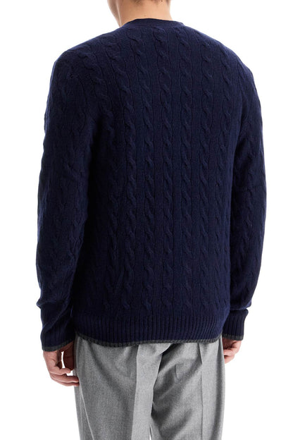 Wool And Cashmere Braided Cardigan  - Blue