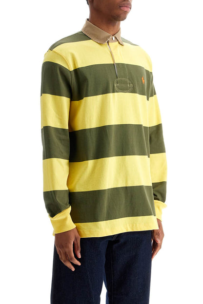 Olive Green And Yellow Striped Cotton Polo  - Green