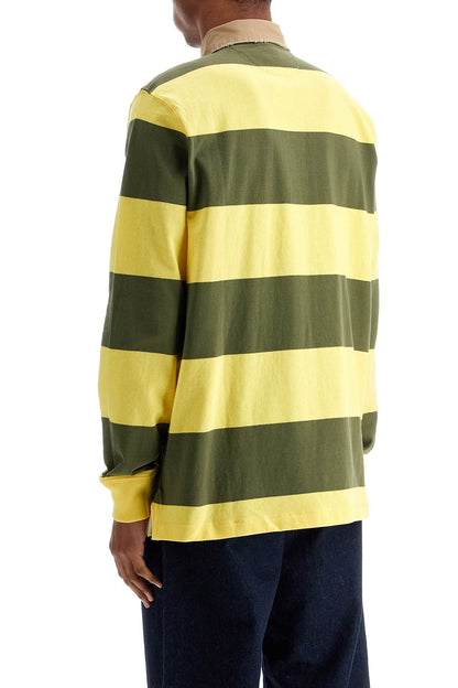 Olive Green And Yellow Striped Cotton Polo  - Green