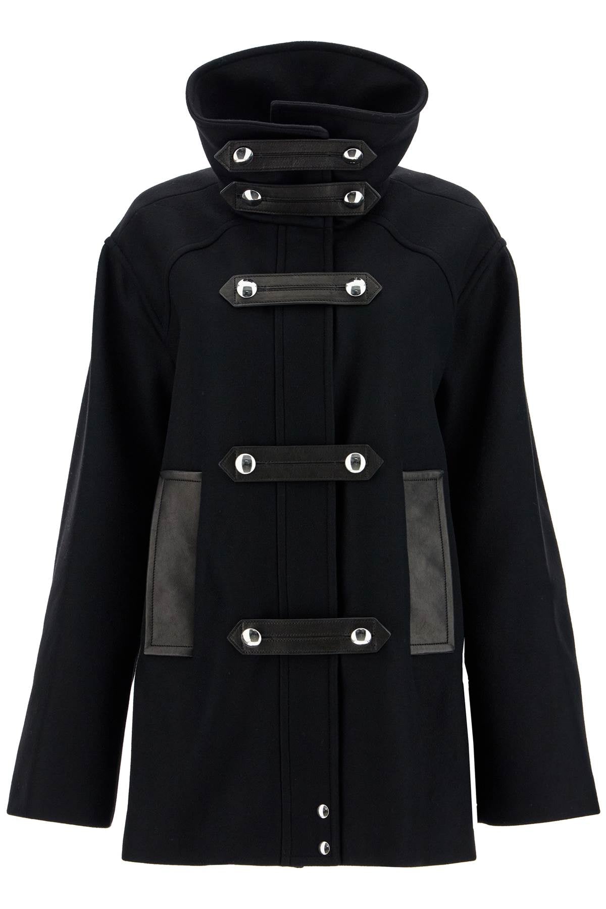 Wool And Leather Melbo Coat  - Black