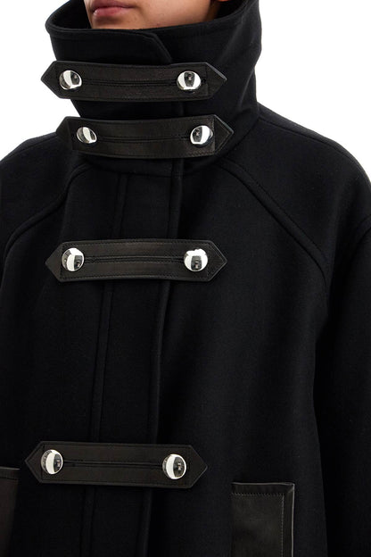 Wool And Leather Melbo Coat  - Black