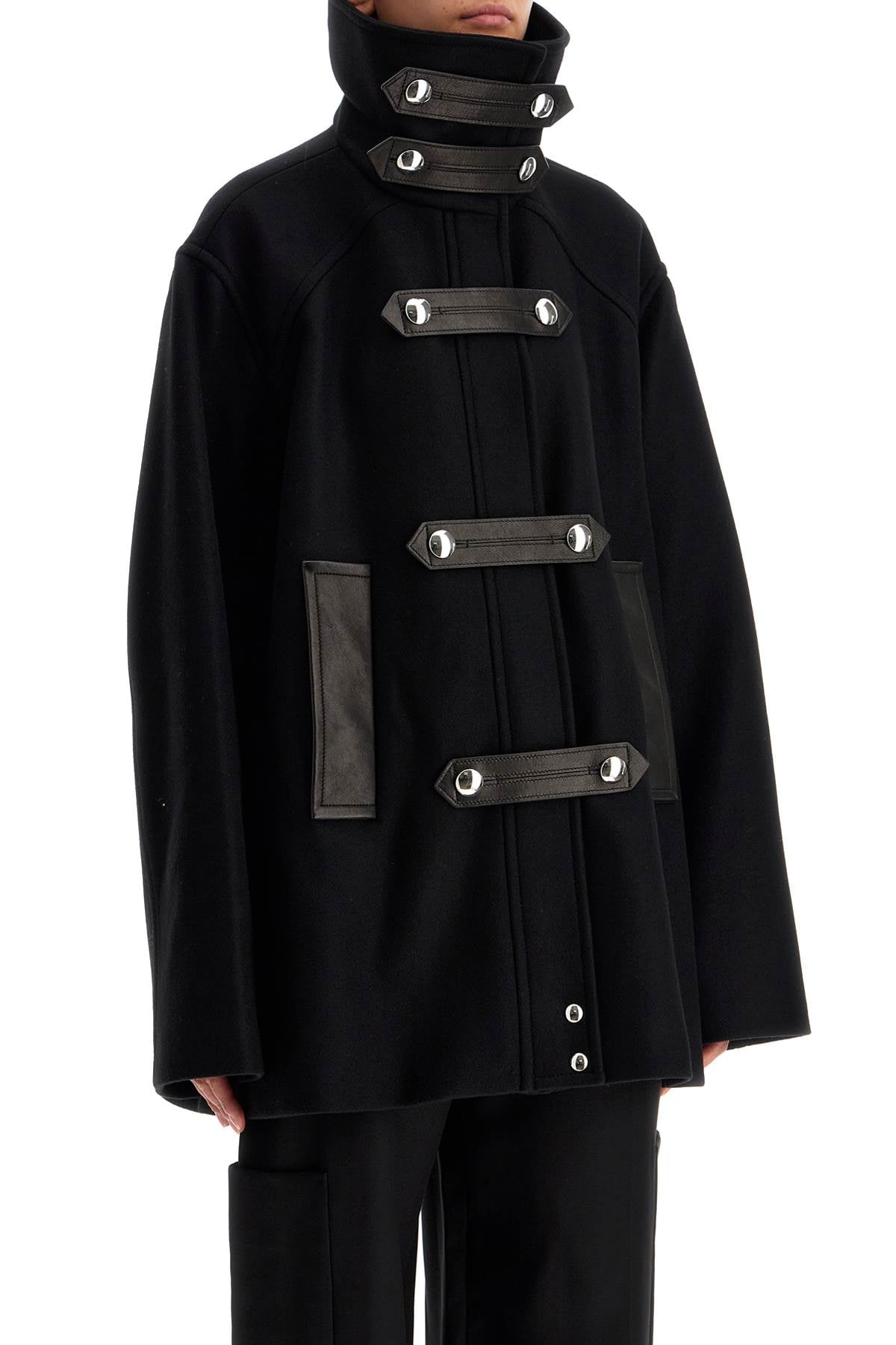 Wool And Leather Melbo Coat  - Black