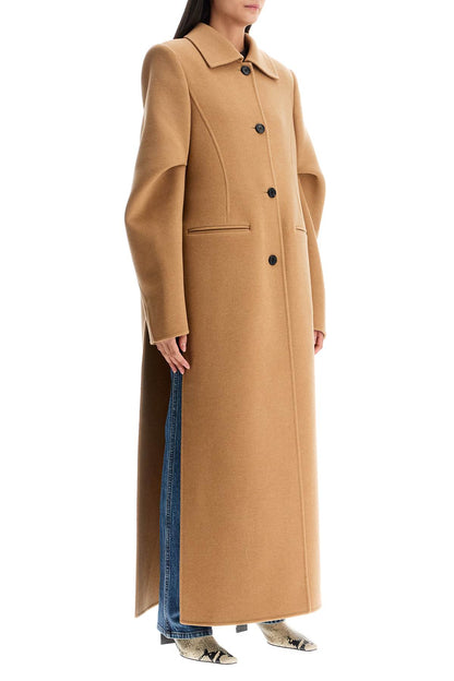 Long Coat With Deep Side Slits  - Beige