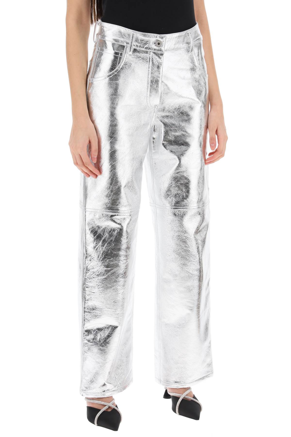 Sterling Pants In Laminated Leather  - Silver