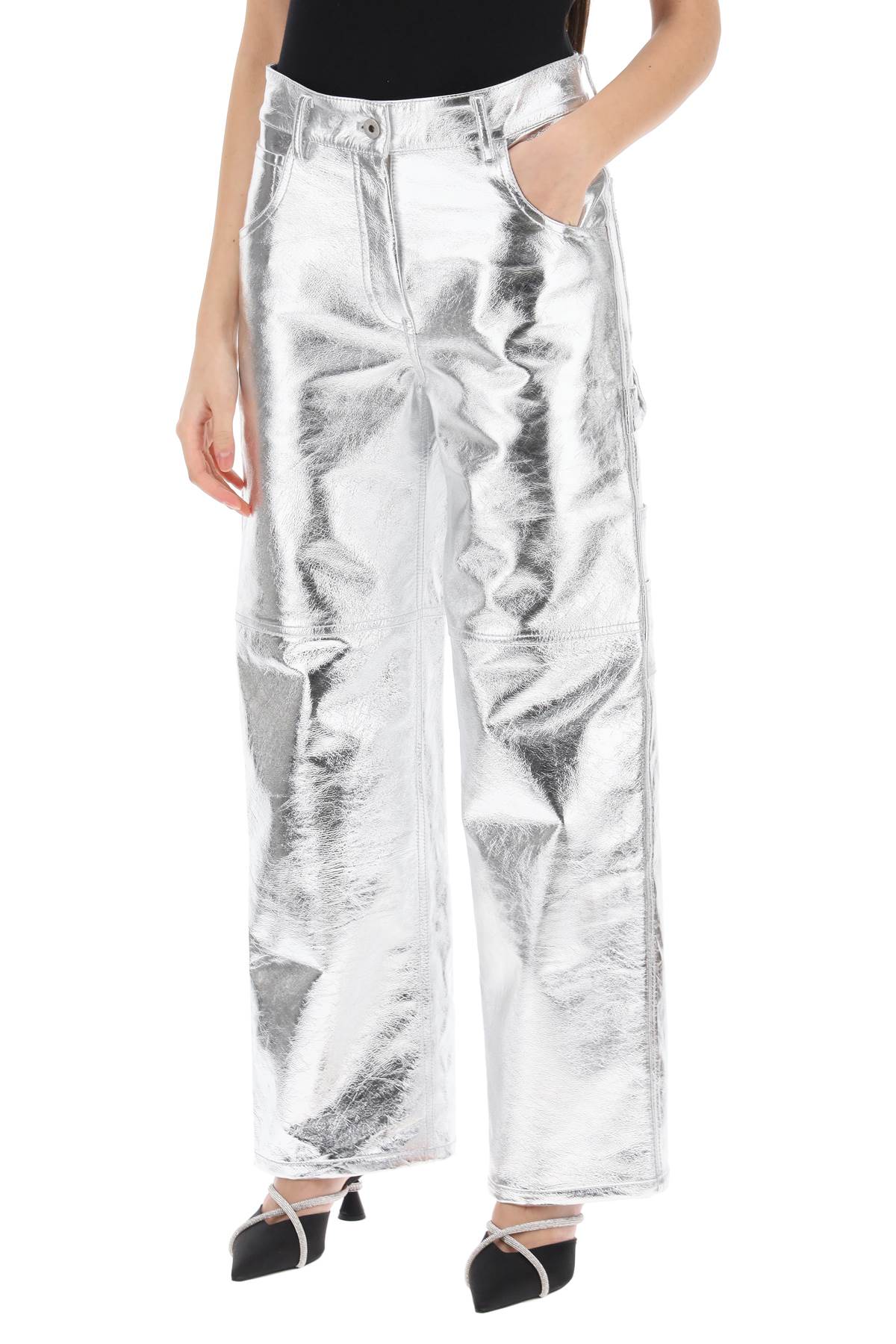 Sterling Pants In Laminated Leather  - Silver