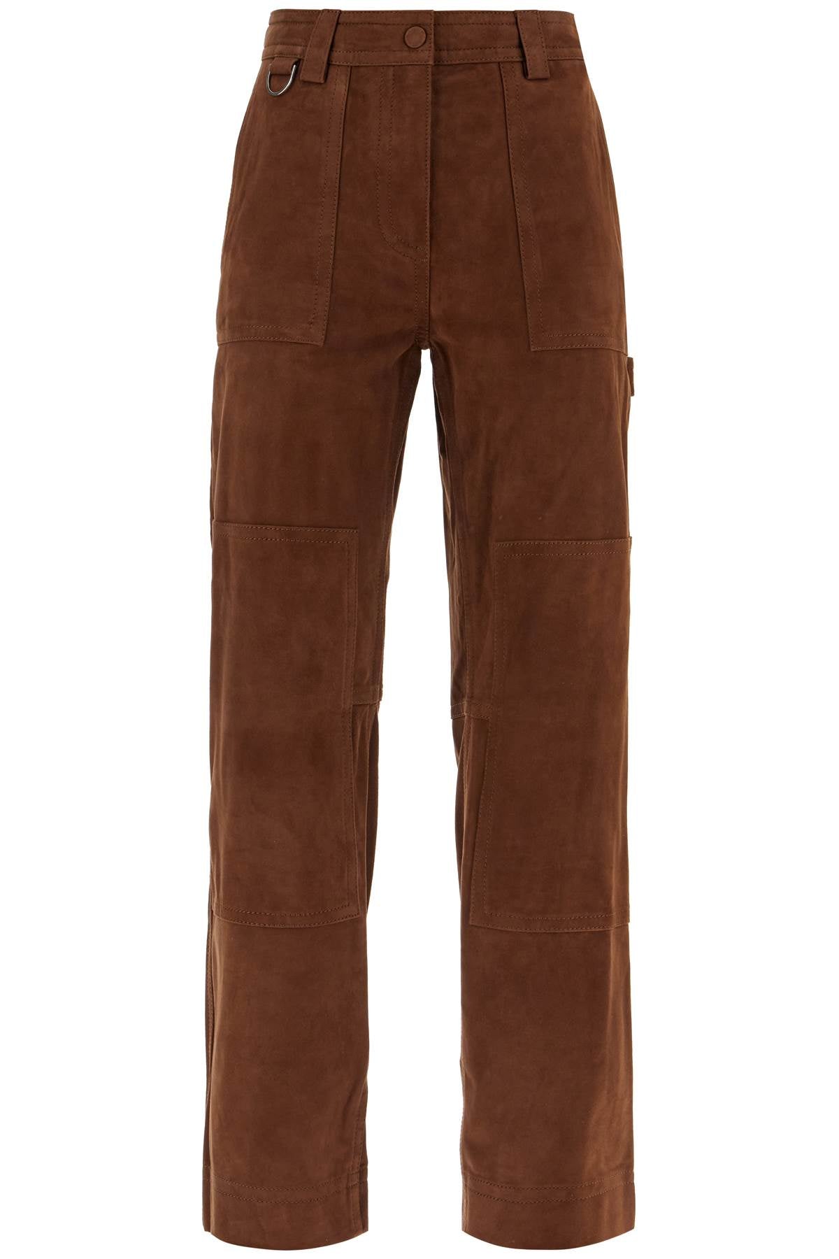 Suede Leather Workwear Pants  - Brown