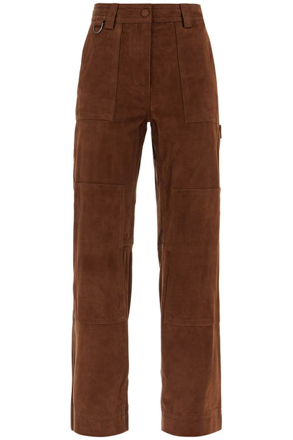 Suede Leather Workwear Pants  - Brown