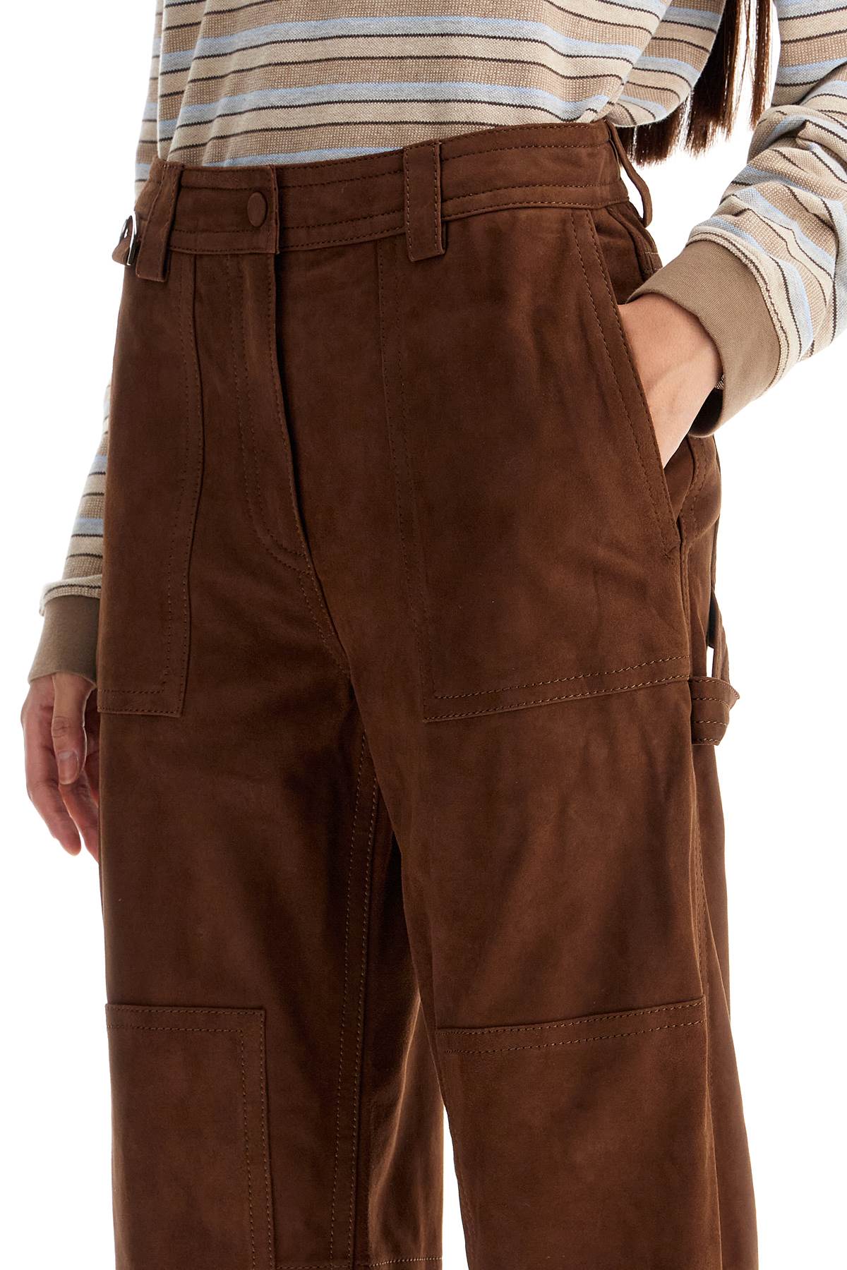 Suede Leather Workwear Pants  - Brown