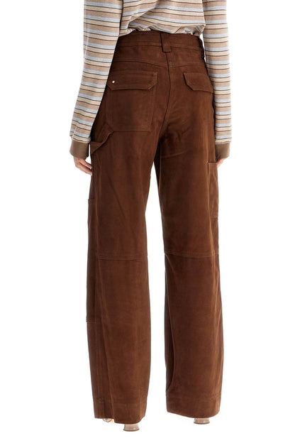 Suede Leather Workwear Pants  - Brown