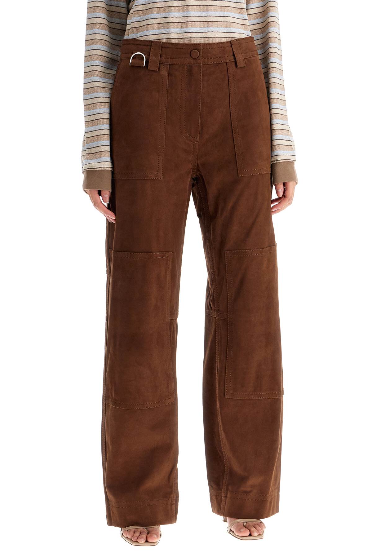 Suede Leather Workwear Pants  - Brown