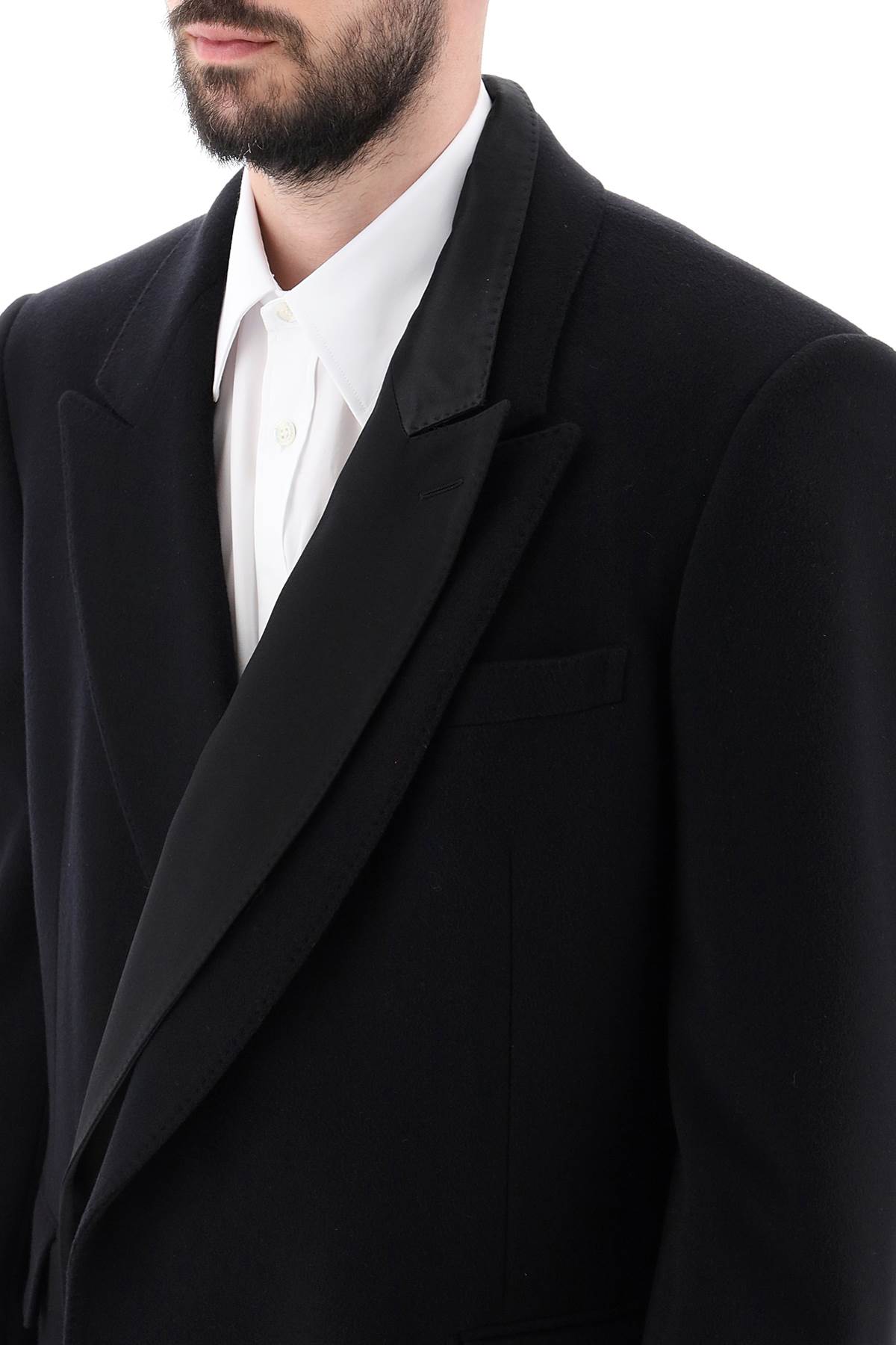 Trompe L'oeil Double-breasted Coat  - Black