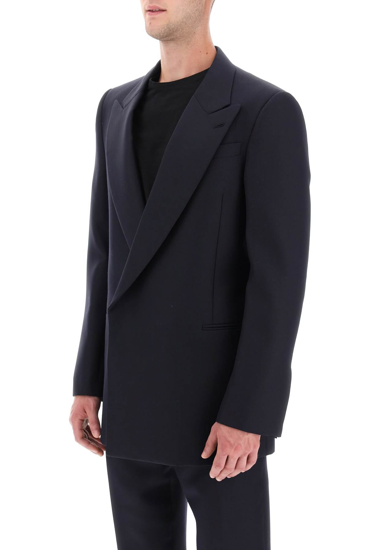 Wool And Mohair Double-breasted Blazer  - Black