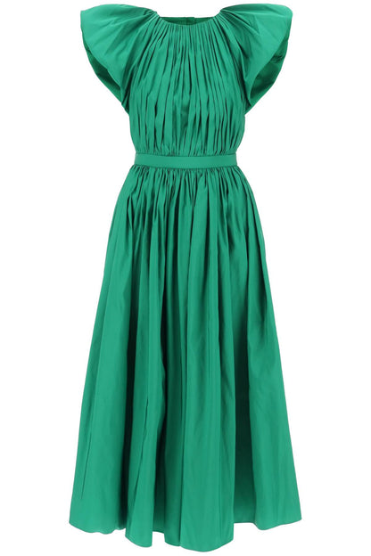 Pleated Open Back Midi Dress  - Green