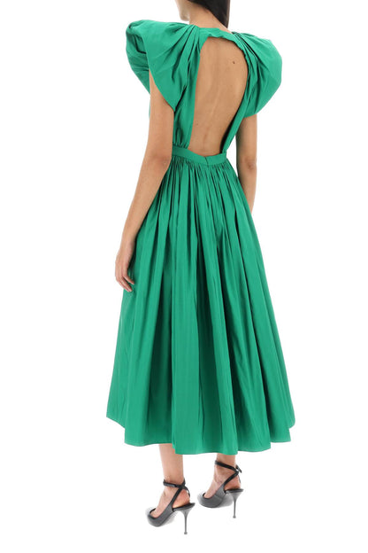 Pleated Open Back Midi Dress  - Green