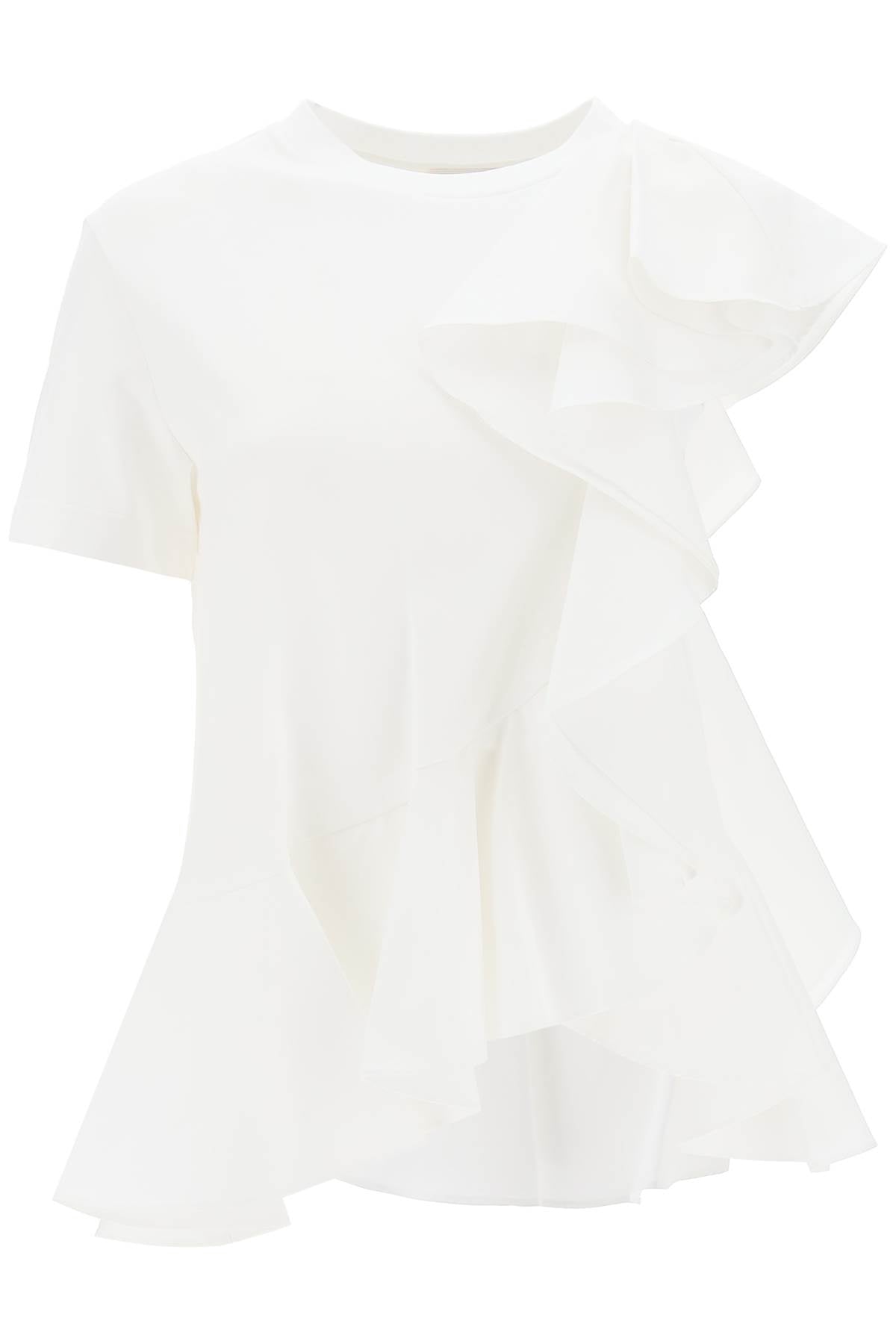 Ruffled Asymmetric Jersey Top  - Bianco