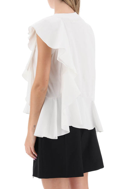 Ruffled Asymmetric Jersey Top  - Bianco