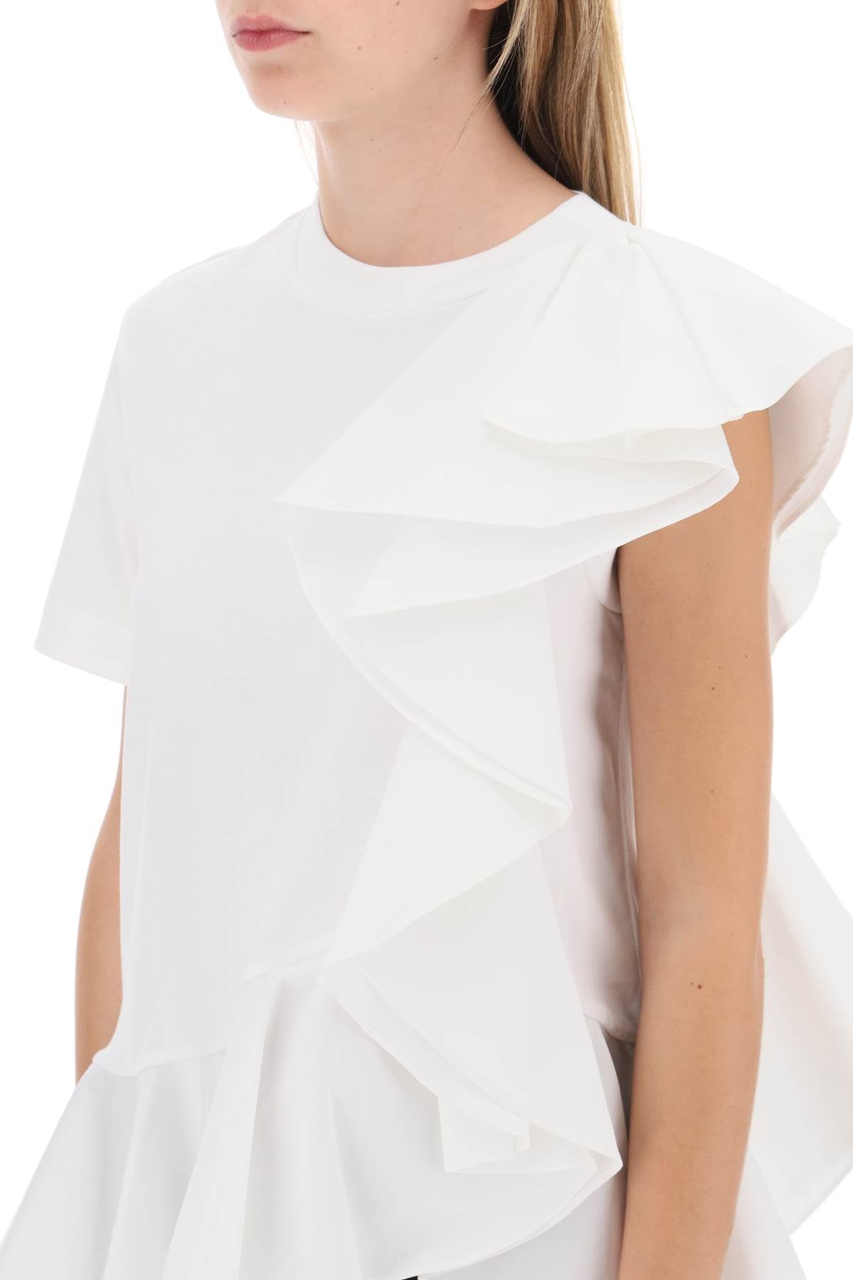 Ruffled Asymmetric Jersey Top  - Bianco