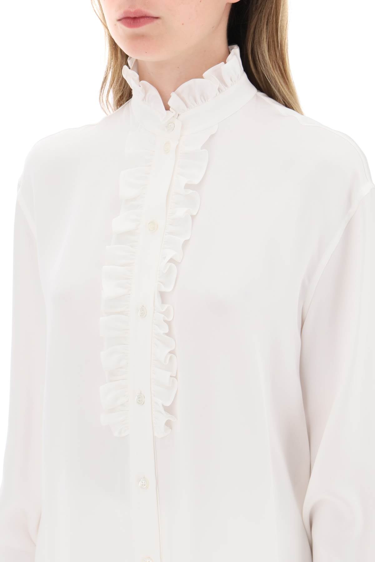 Silk Satin Shirt With Ruffles  - White