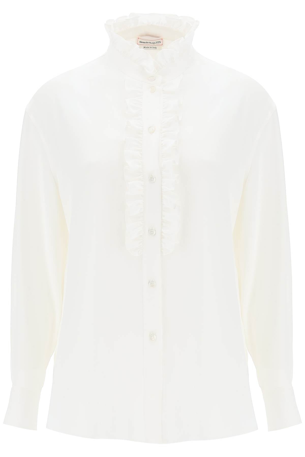 Silk Satin Shirt With Ruffles  - White