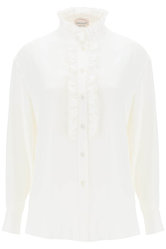 Silk Satin Shirt With Ruffles  - White