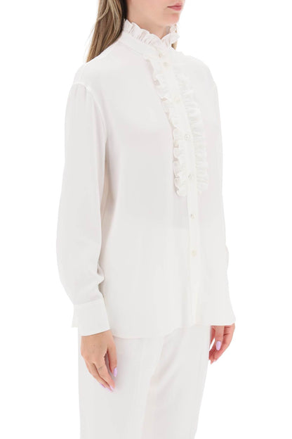 Silk Satin Shirt With Ruffles  - White