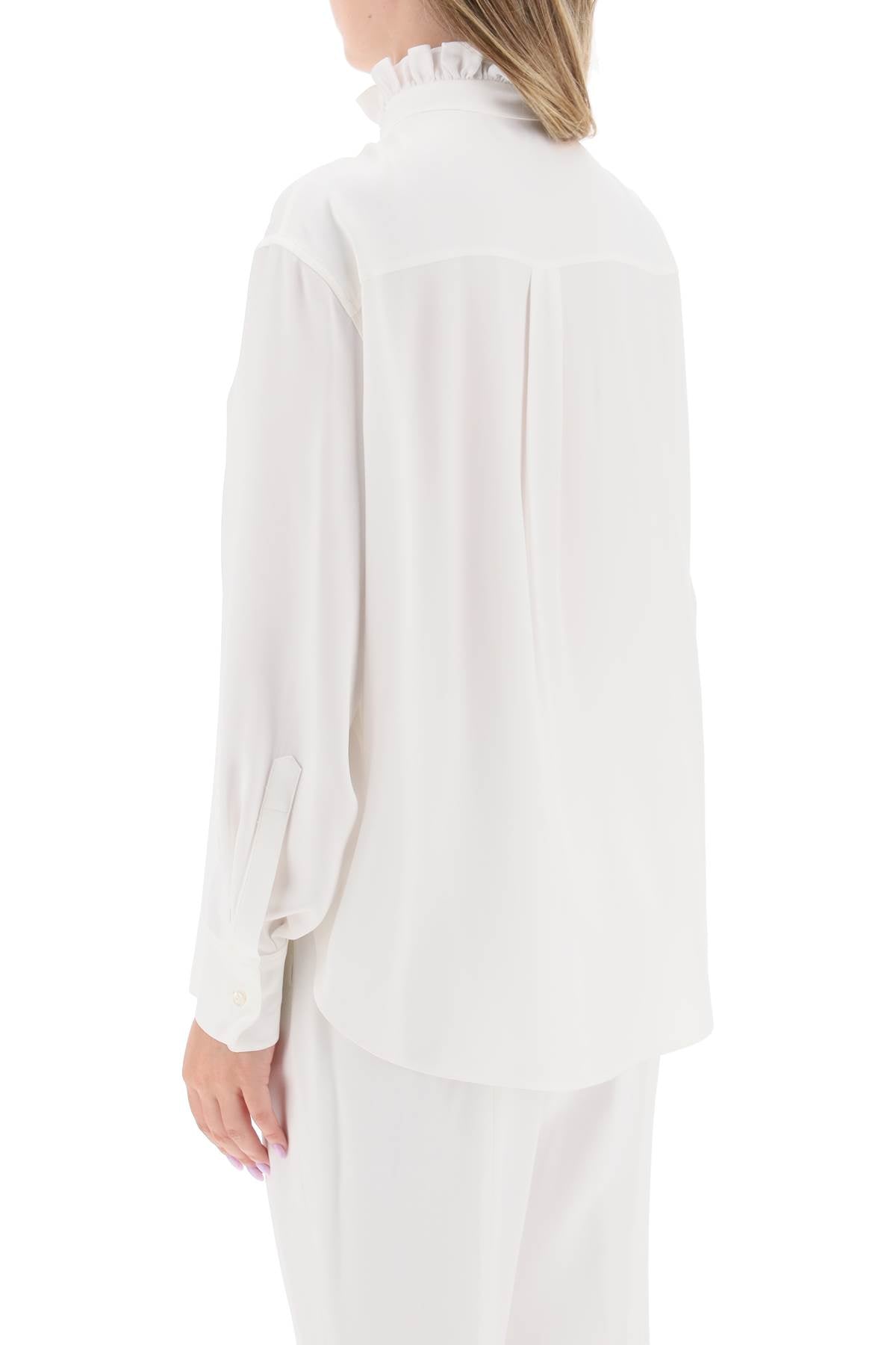 Silk Satin Shirt With Ruffles  - White