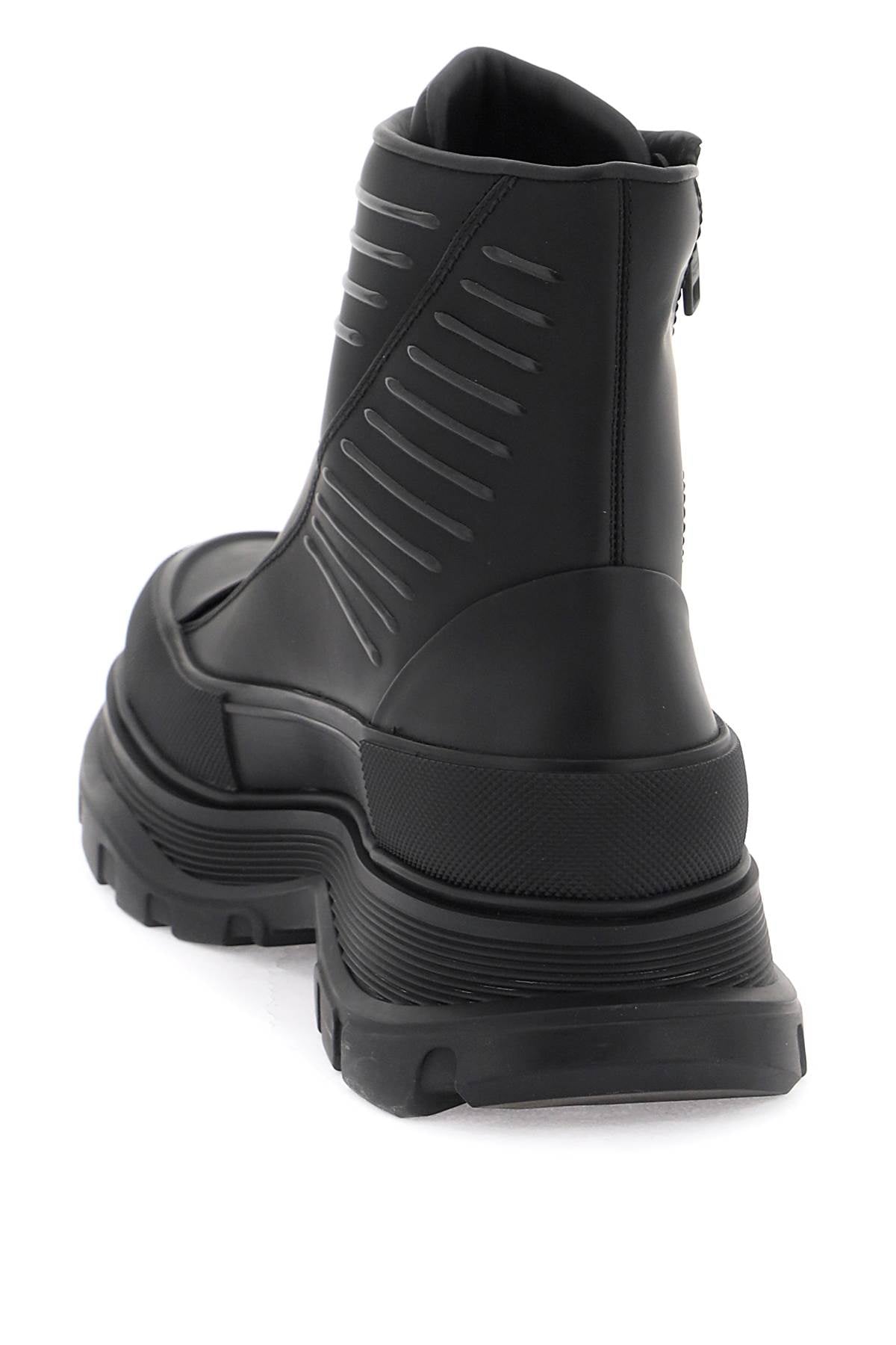 Rubberized Fabric Tread Slick Ankle Boots  - Black