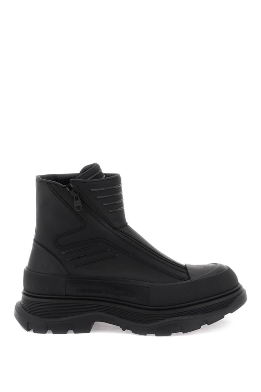 Rubberized Fabric Tread Slick Ankle Boots  - Black