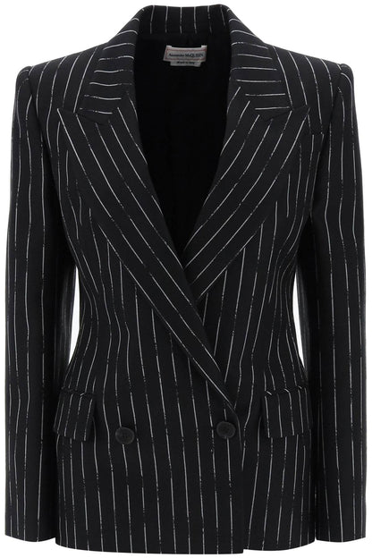 Broken Pinstripe Jacket  - Black