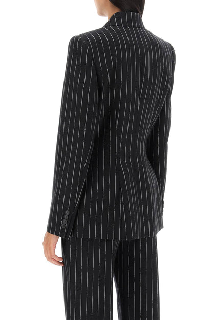 Broken Pinstripe Jacket  - Black