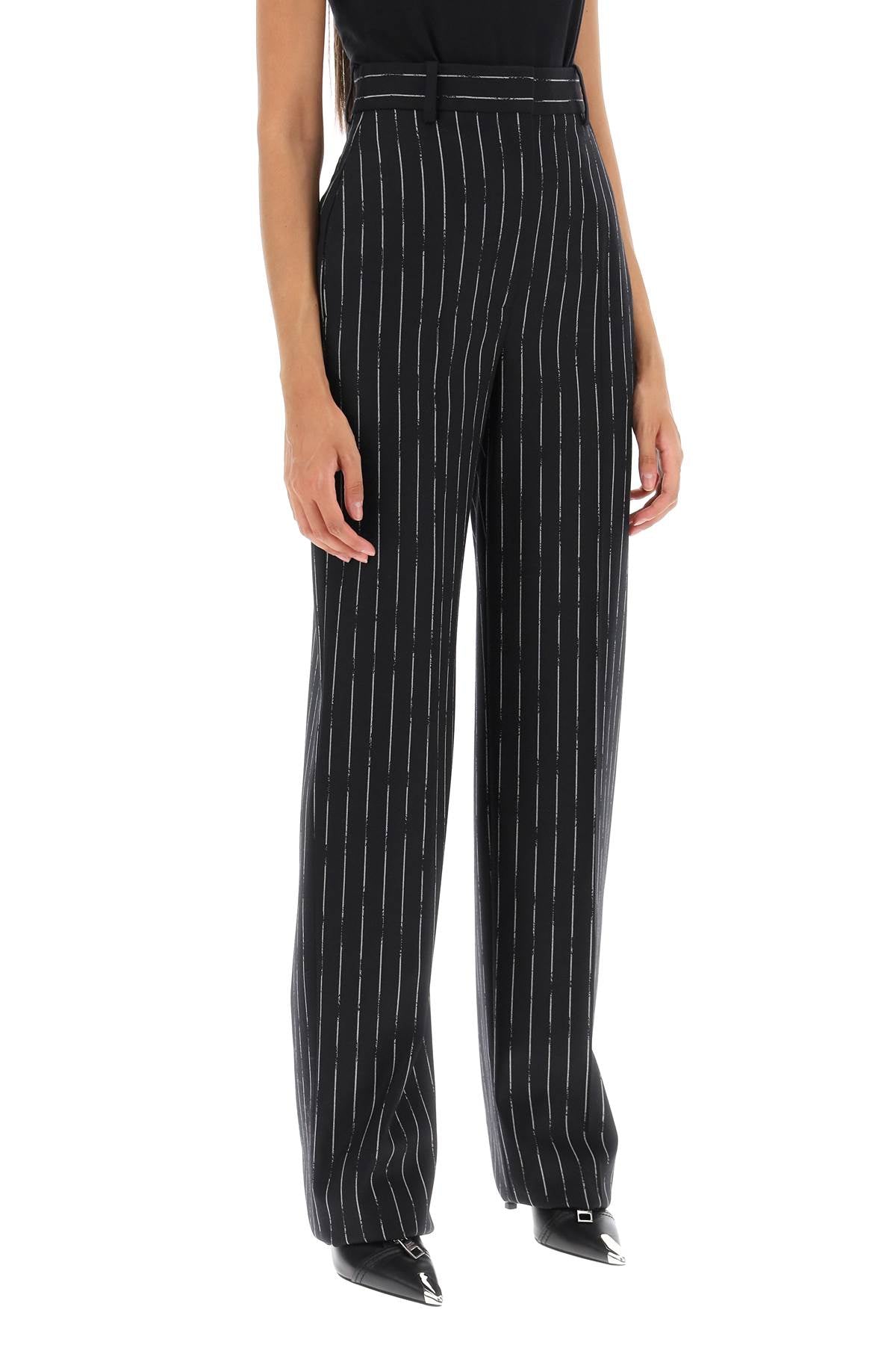 Broken Pinstripe Trousers  - Black