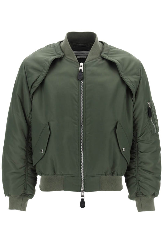 Convertible Bomber Jacket In Nylon Satin  - Khaki