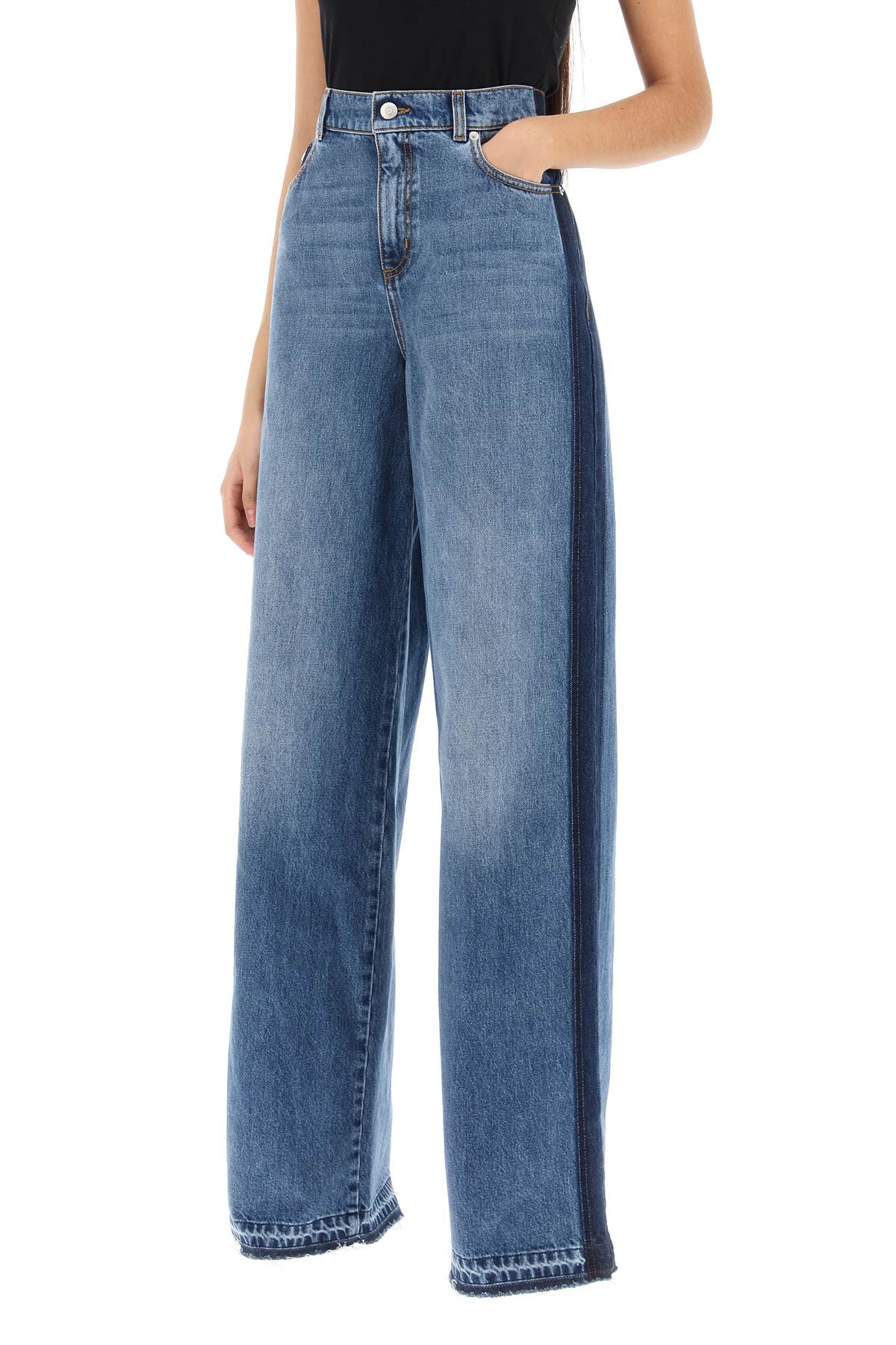 Wide Leg Jeans With Contrasting Details  - Blue