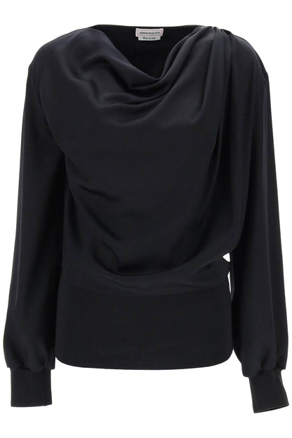 Draped Blouse In Satin  - Black