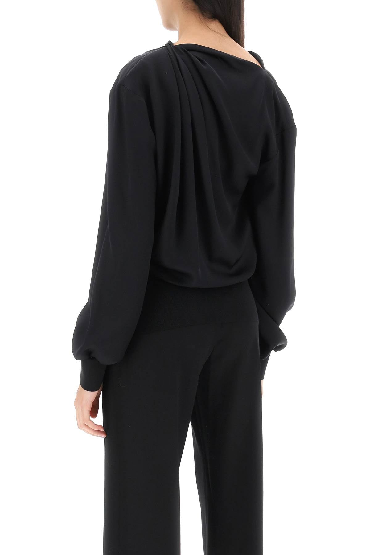 Draped Blouse In Satin  - Black