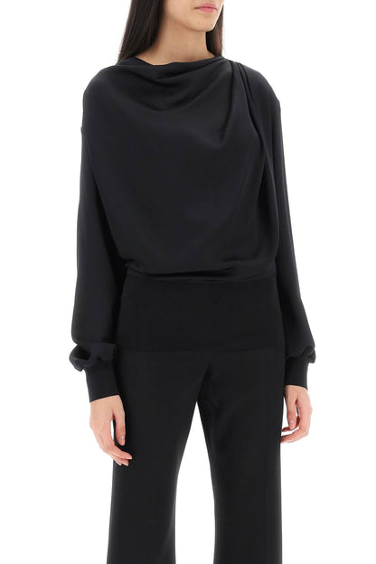 Draped Blouse In Satin  - Black